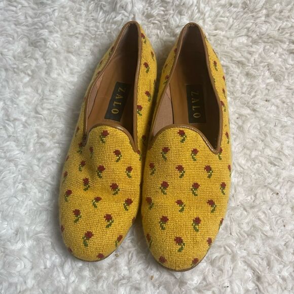 Zalo Vintage Zalo Yellow & Red Rose Needlepoint sleep on  Flats size 10 - Picture 5 of 13